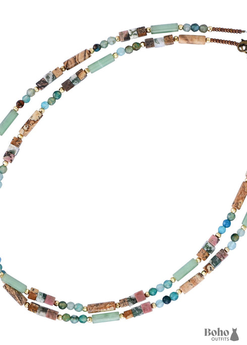 Boho Style Double Layer Mahogany Grain Imperial Stone Ncklace