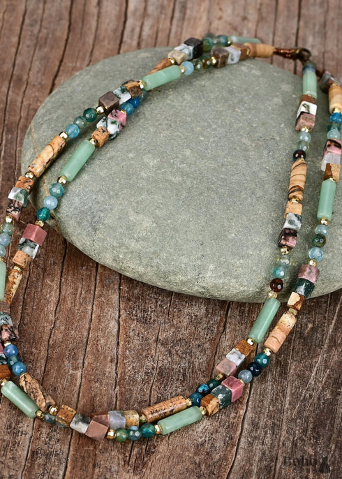 Boho Style Double Layer Mahogany Grain Imperial Stone Ncklace