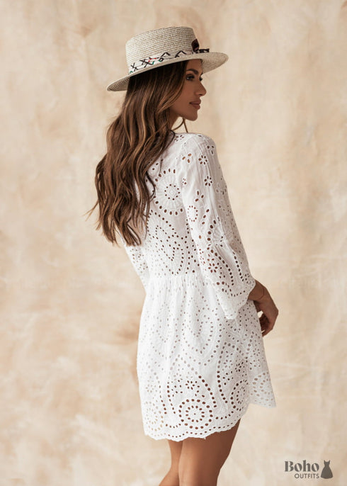 Boho Summer White Hollow Loose Mini Dress Camila