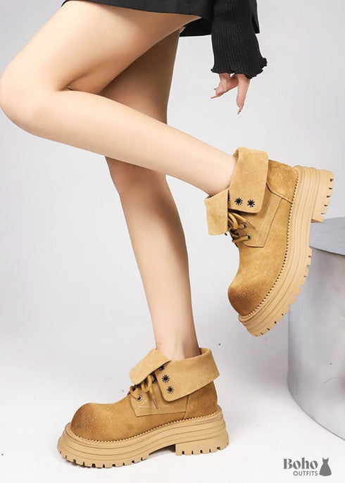 Botas de motociclista desgastadas de suela gruesa estilo bohemio