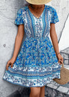 Vestido étnico floral con cuello en V estilo bohemio