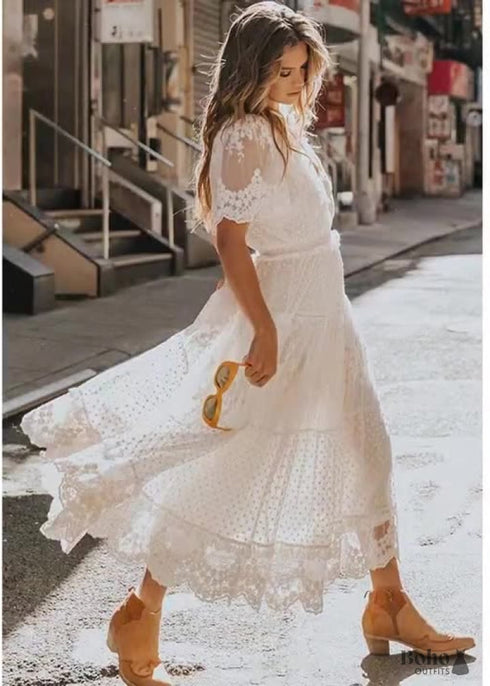 Boho V-neck Short-sleeved Lace Dress
