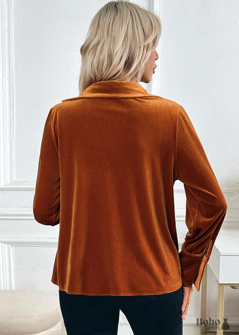 Boho Velvet Elegant Cowl Neck Shirt