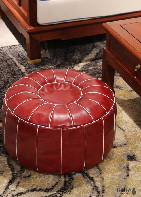 Burgundy Leather Ottoman Cover