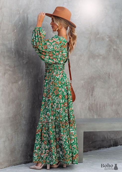 Floral Green Boho Maxi Dress
