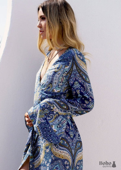 Floral Printed Boho Folk Maxi Dress Ada