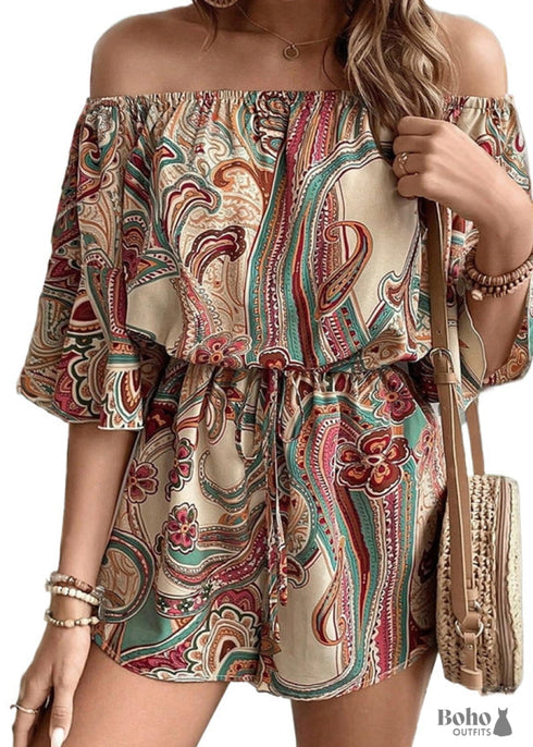 Gamila Boho Print Off-the-shoulder Jumpsuit