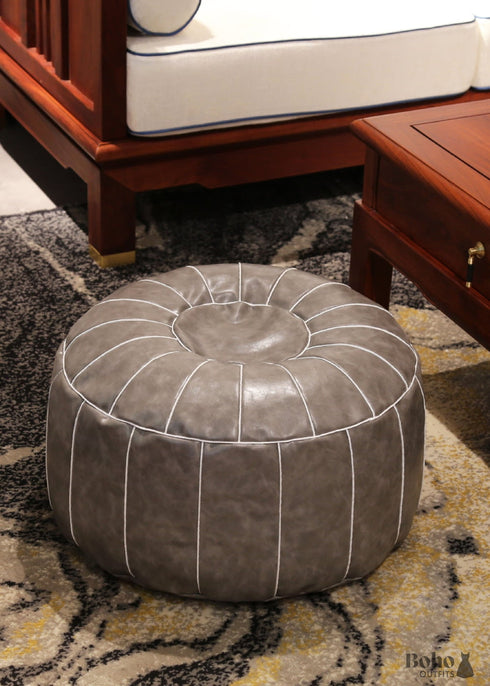 Grey Leather Ottoman Cover