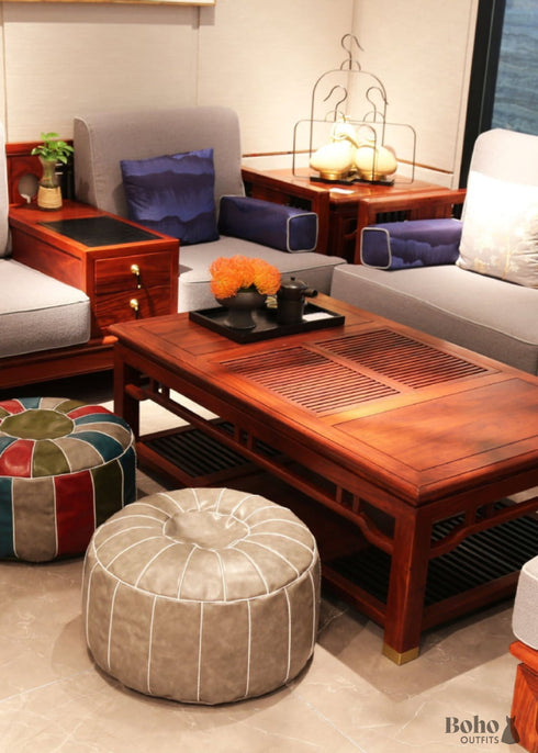 Grey Leather Ottoman Cover