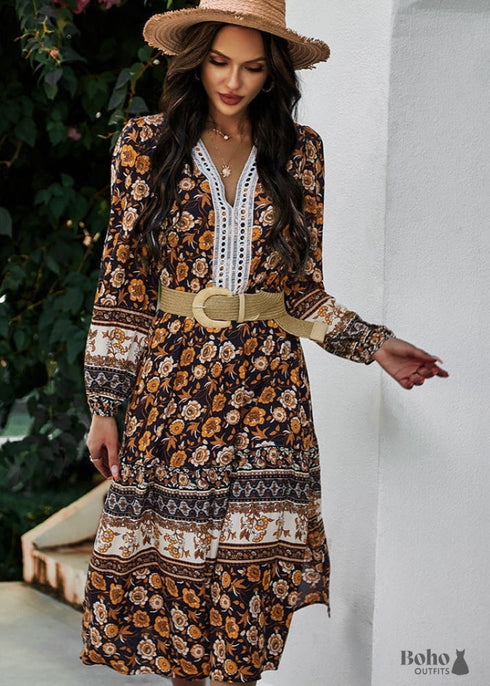 Vestido negro floral hippie