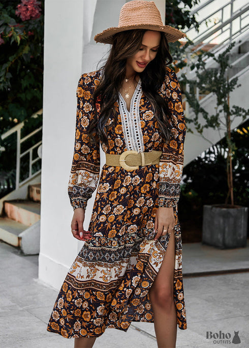 Vestido negro floral hippie