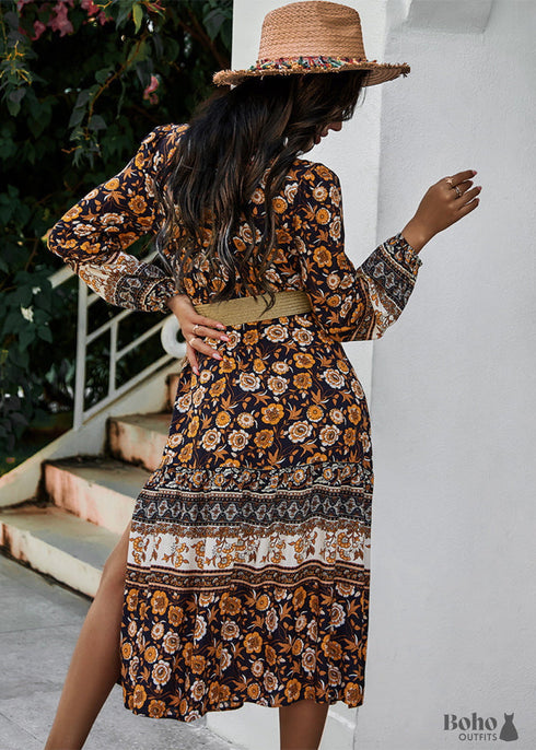Vestido negro floral hippie