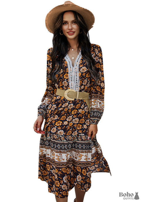 Vestido negro floral hippie