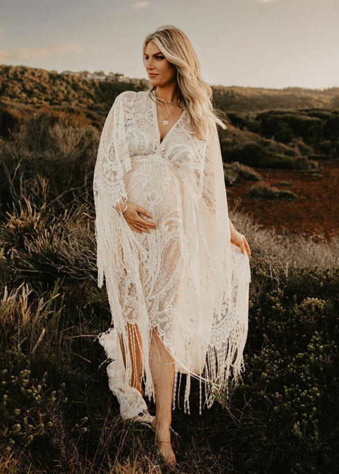 Lace Embroidery Maternity Tassel Boho Dress