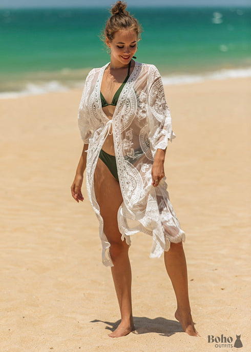 Lace Mesh Bikini Boho Cardigan