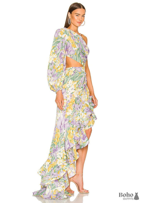 Lrregular Ruffle Floral Dress