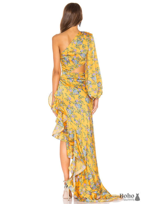 Lrregular Ruffle Floral Dress