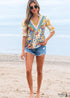 Multicolour Crochet V Neck Half Sleeve Boho Floral Blouse