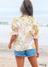 Multicolour Crochet V Neck Half Sleeve Boho Floral Blouse