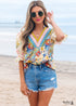Multicolour Crochet V Neck Half Sleeve Boho Floral Blouse