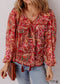 Multicolour Ethnic Paisley Print Tassel Tie Puff Sleeve Boho Blouse