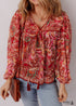 Multicolour Ethnic Paisley Print Tassel Tie Puff Sleeve Boho Blouse