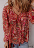 Multicolour Ethnic Paisley Print Tassel Tie Puff Sleeve Boho Blouse