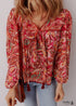 Multicolour Ethnic Paisley Print Tassel Tie Puff Sleeve Boho Blouse