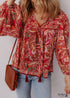 Multicolour Ethnic Paisley Print Tassel Tie Puff Sleeve Boho Blouse