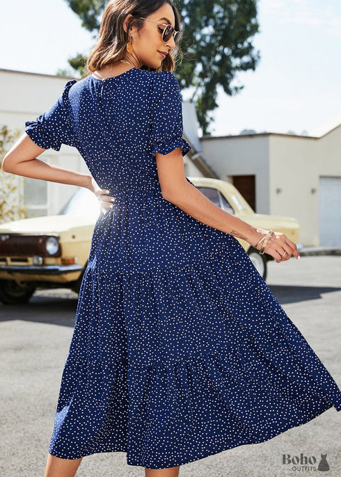 Navy Blue Boho Midi Dress