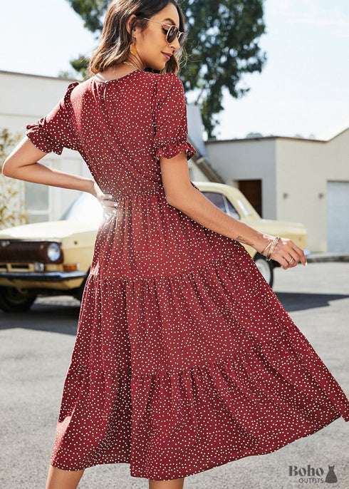 Navy Blue Boho Midi Dress