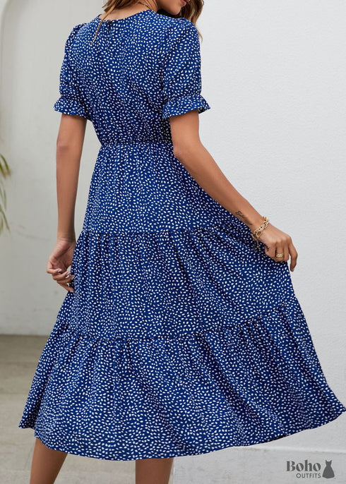 Navy Blue Boho Midi Dress