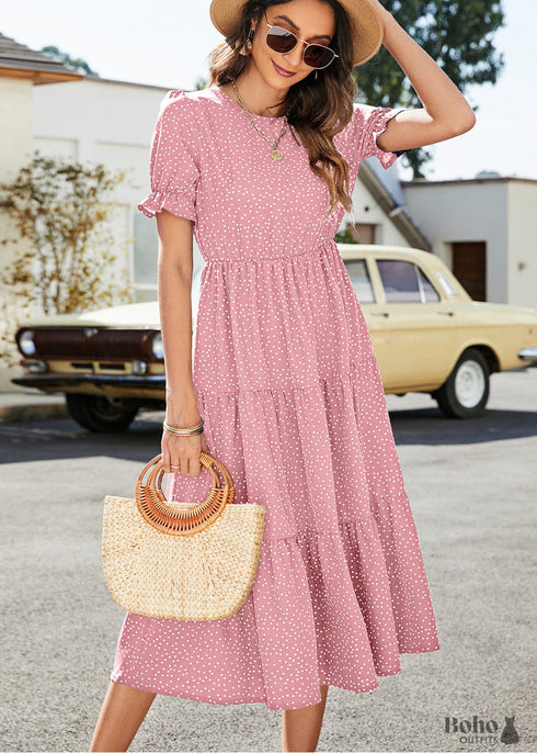 Navy Blue Boho Midi Dress