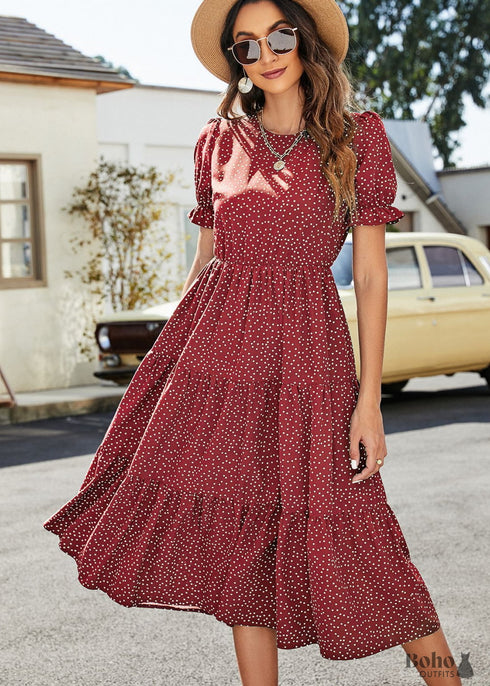 Navy Blue Boho Midi Dress