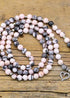 Pink Zebra Stone Wrap Bracelet 108 Beads Yoga Boho Necklace