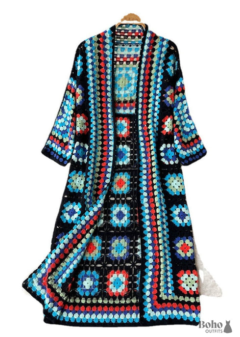 Printed Hollow Long-sleeved Cape Boho Cardigan