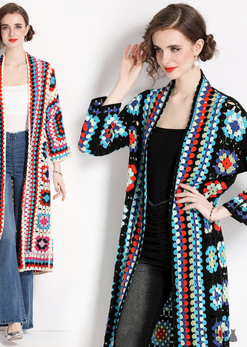 Printed Hollow Long-sleeved Cape Boho Cardigan
