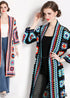 Printed Hollow Long-sleeved Cape Boho Cardigan