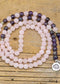 Collar bohemio de loto con 108 cuentas de mala de cuarzo rosa y amatista