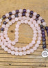 Collar bohemio de loto con 108 cuentas de mala de cuarzo rosa y amatista