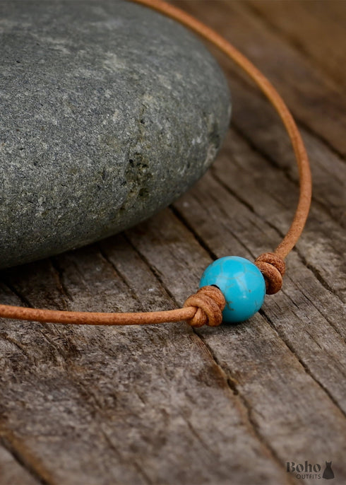 Collar bohemio sencillo de turquesa azul para clavícula