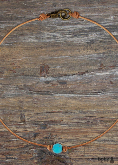 Collar bohemio sencillo de turquesa azul para clavícula