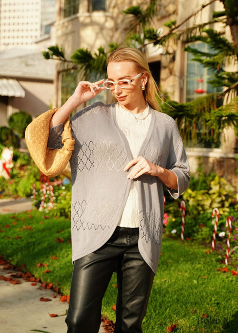 Summer Knit 3/4 Sleeves Grey Boho Cardigan