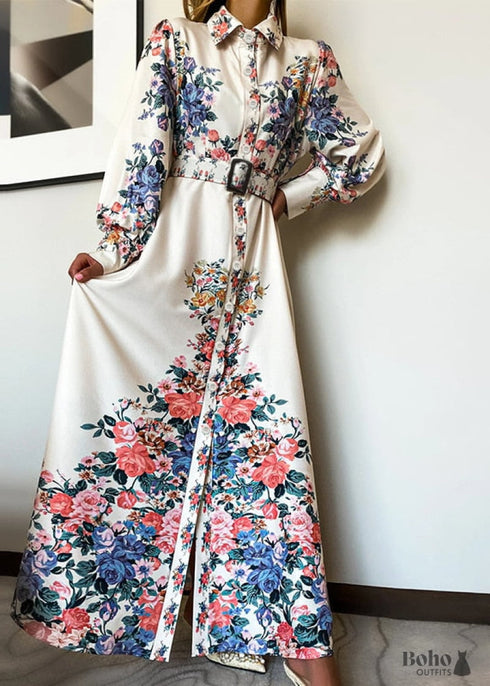 White Floral Print Boho Maxi Dress Journee
