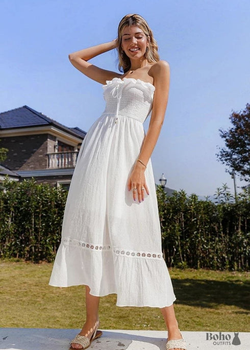 Vestido largo bohemio de encaje blanco Dyani