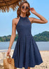 Women's Boho Stand Neck Off Shoulder Sleeveless Dress