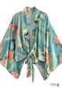 Women's Chic Green Floral Boho Kimono Dress