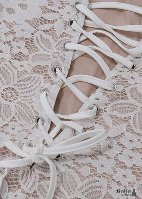 Women's Sexy Lace Mesh Off-Shoulder Tube Top Semi-Sheer Bodycon Dress