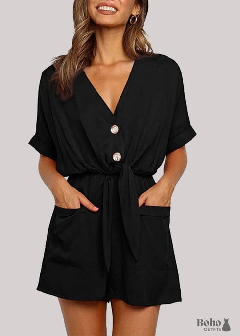Belt V-Neck Boho Jumpsuit Collins