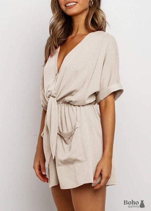 Belt V-Neck Boho Jumpsuit Collins